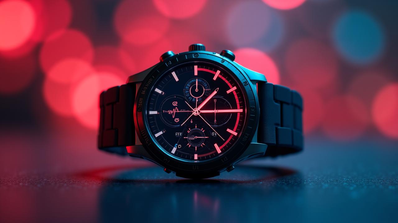 Close up of a premium fitness wearable reflecting data metrics