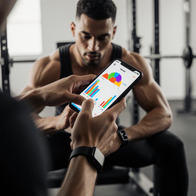 A professional athlete checking their strength metrics on a smartphone after a workout