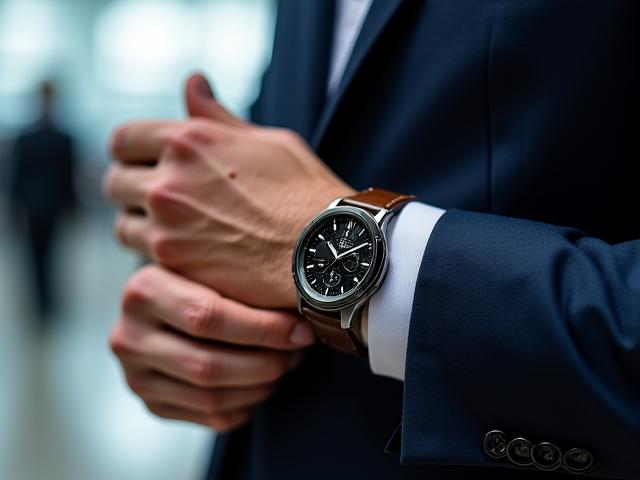 Executive wearing a titanium smartwatch